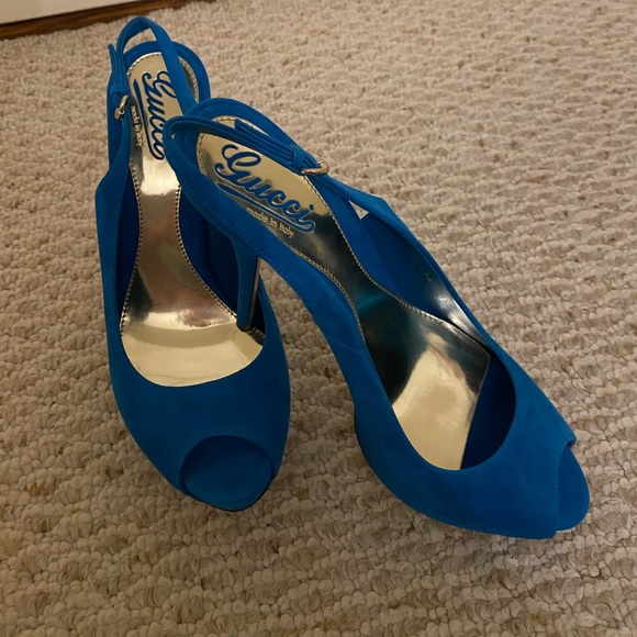 Gucci Sophia Suede Peep Toe Slingback Sandals - Picture 2 of 10